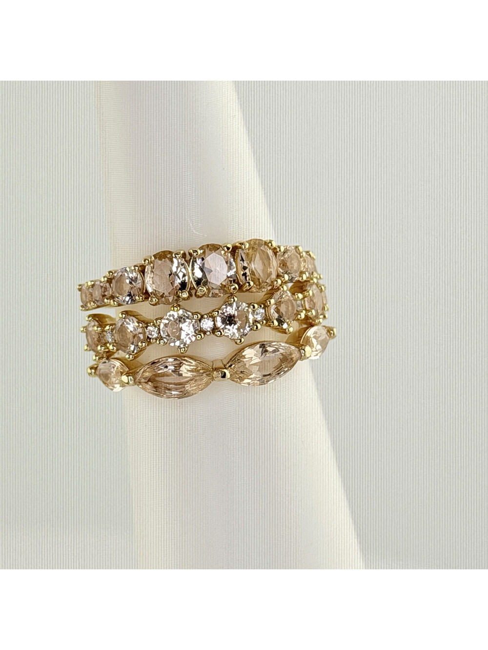 Bomb Party Sz 8 ULTRA RARE UNI "The Rosalie Ring Set" Peach Sapphire Yellow Gold